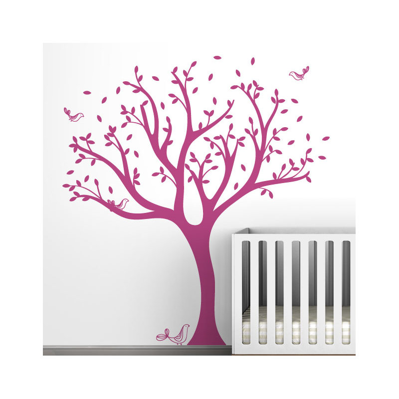 Décalcomanie murale arbre tweet, Rose foncé