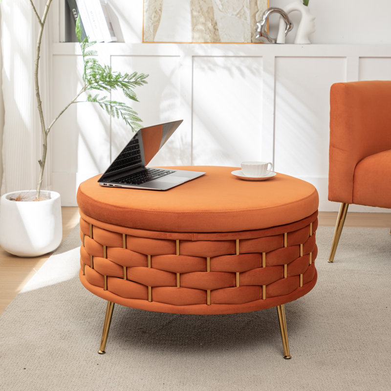 Repose-pieds rond avec rangement Cristen, Orange