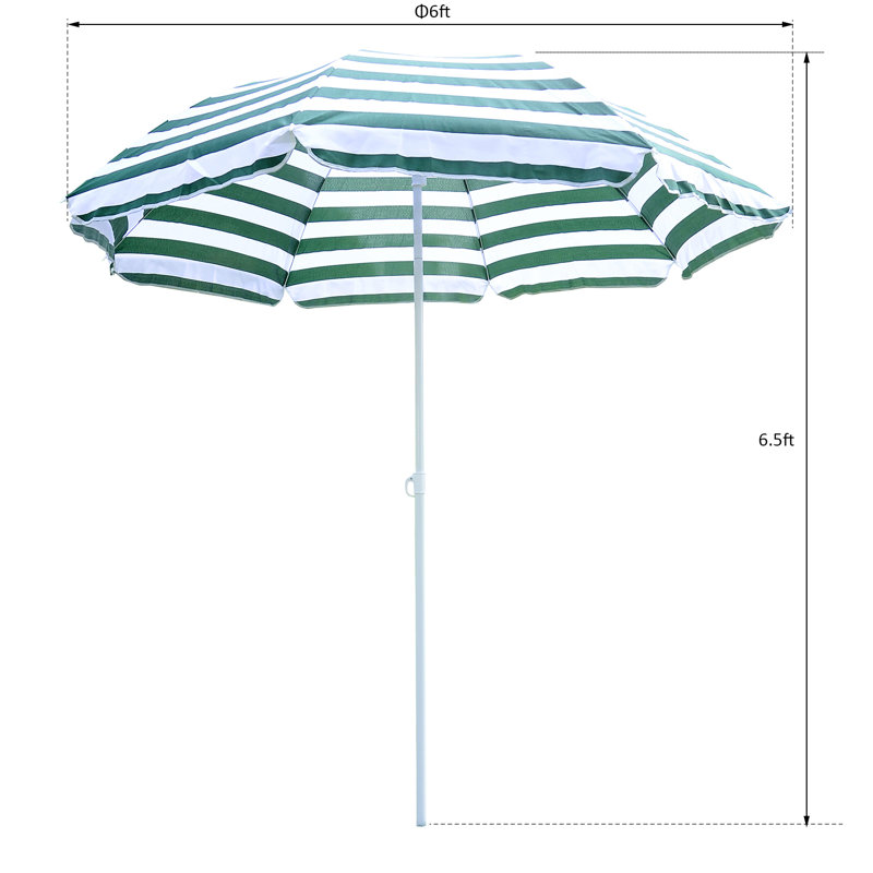 Parasol de plage rond de 1,80 m avec mécanisme d'inclinaison, rayé vert