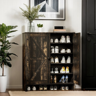 Meuble à chaussures 2 portes avec porte de grange et poignée carrée noire 31,6 po