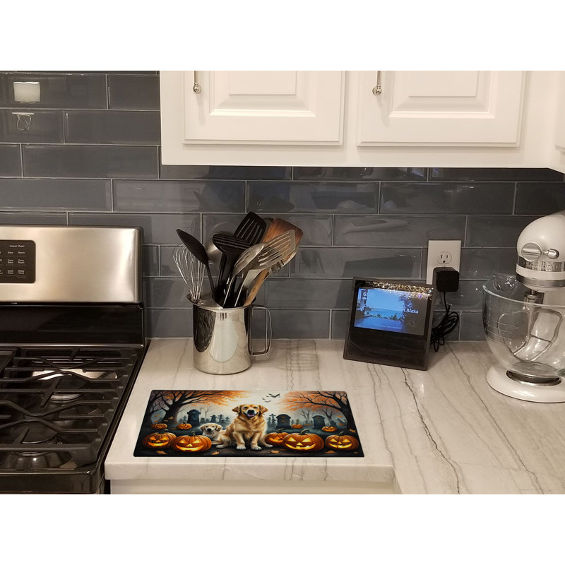 Golden Retriever Spooky Halloween Glass Cutting Board Large