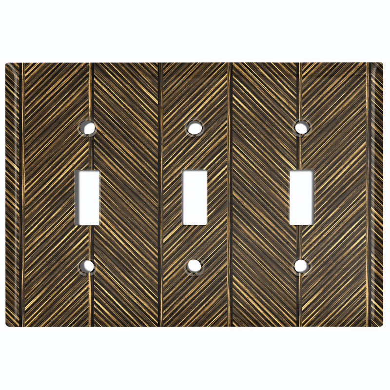 Couvercle de plaque d'interrupteur en métal; Bascule à 3 bandes standard américain - Image imprimée d'un motif en bois antique