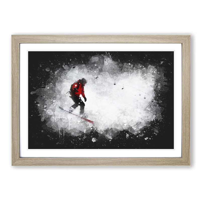 Snowboarding - Single Picture Frame Print on Wood, 65cm H x 90cm W x 2cm D, Oak Framed
