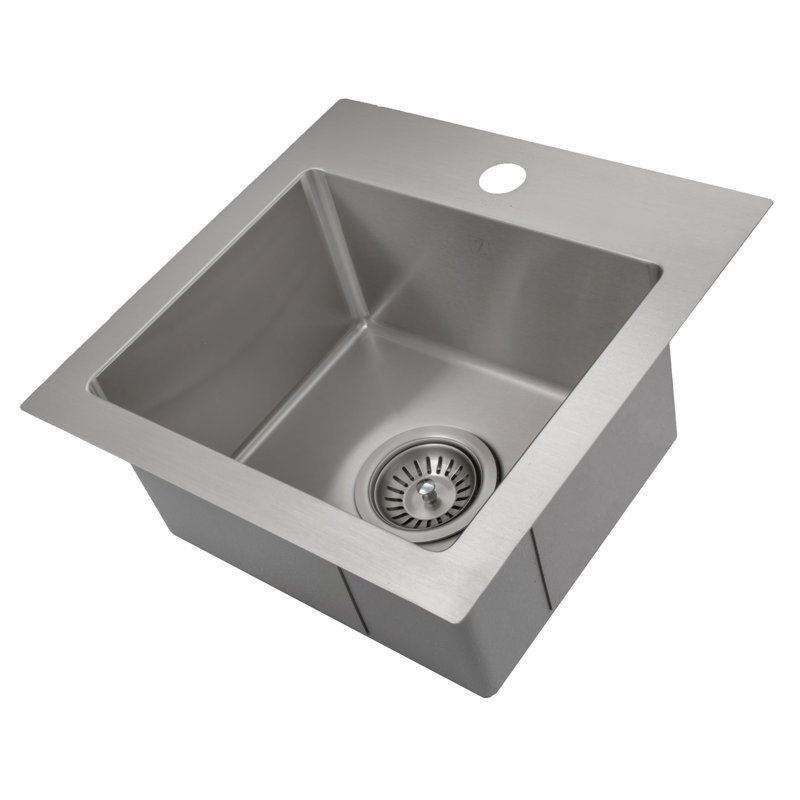 Donner 15" L x 15" W Drop-In Kitchen Sink with Basket Strainer