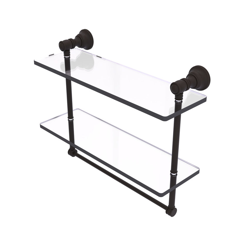 Étagère en verre 2 pièces avec barre à serviettes Freyja, H 5,54 po x l 16 po x P 9,5 po, Bronze huilé