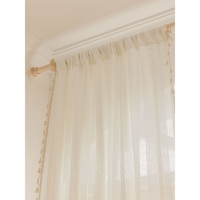 Embelia White Plain And Pure Lines Windows Curtains Vintage Tassel Window Curtains, 55" W x 63" L