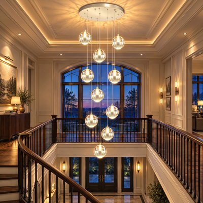 LED Globe Crystal High Ceiling Chandelier