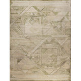 Hand Knotted Wool Abstract Area Rug in Beige/Light Green