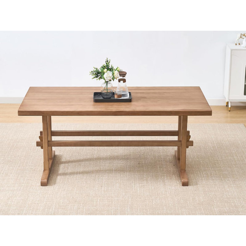 Table de salle à manger 69 po en bois massif de style Mid-Century moderne pour 6 à 8 personnes, Noyer