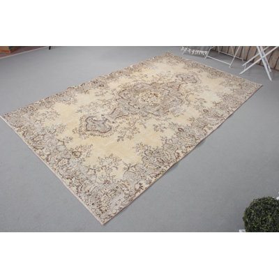 Large Vintage Turkish Wool Rug in Elegant Beige Ideal for Living Room and Bedroom Decor
