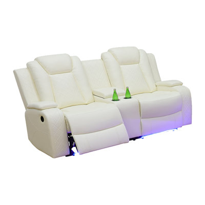 74" Breathing Leather Power Reclining Living Room Loveseat With Middle Console