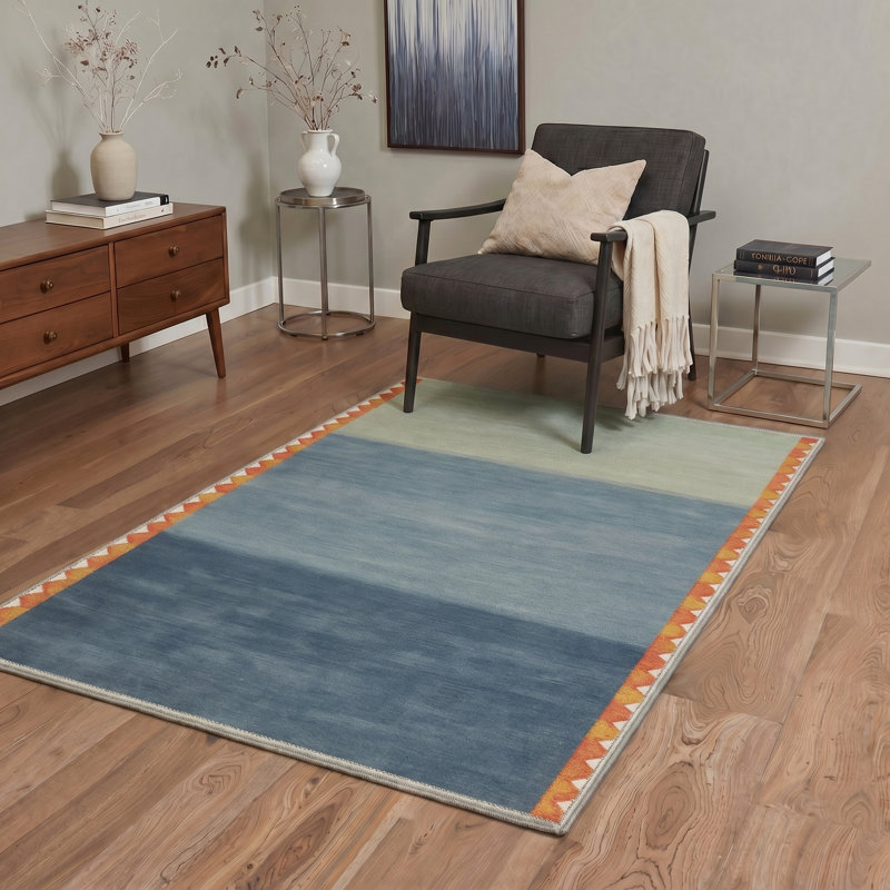 Tapis intérieur bleu / vert lavable à la machine Marine avec envers antidérapant, Rectangle 144 po x 108 po