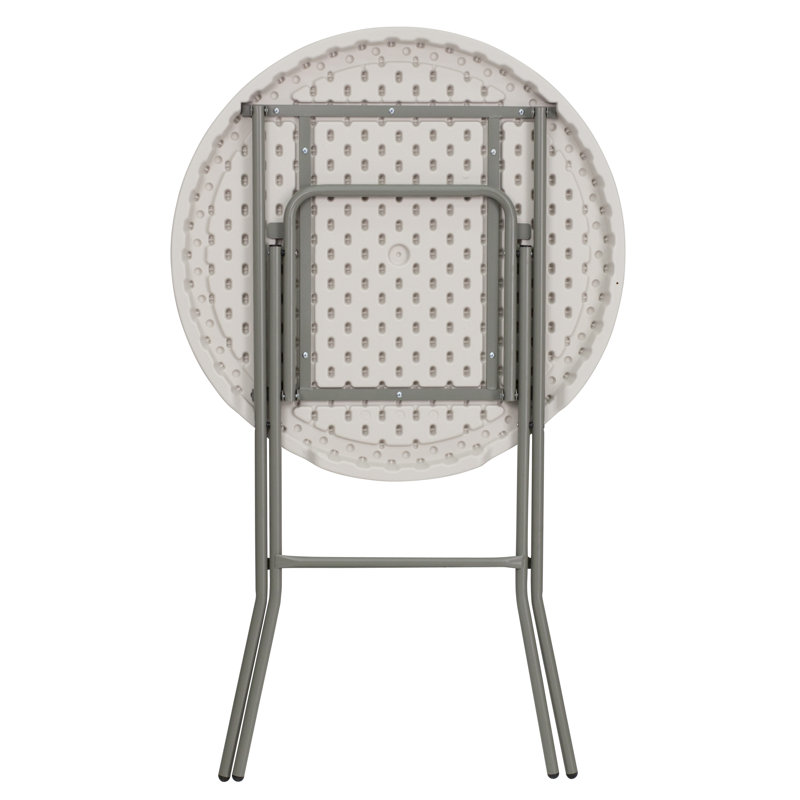 Elegant 31.5" Round Bar Height Folding Table in Granite White and Gray