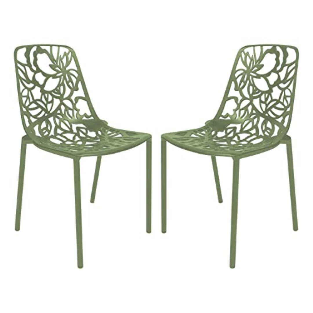 Rabia Outdoor Patio Aluminum Dining Side Chair with Floral Cutout Design (Set of 2) Brayden Studio® 