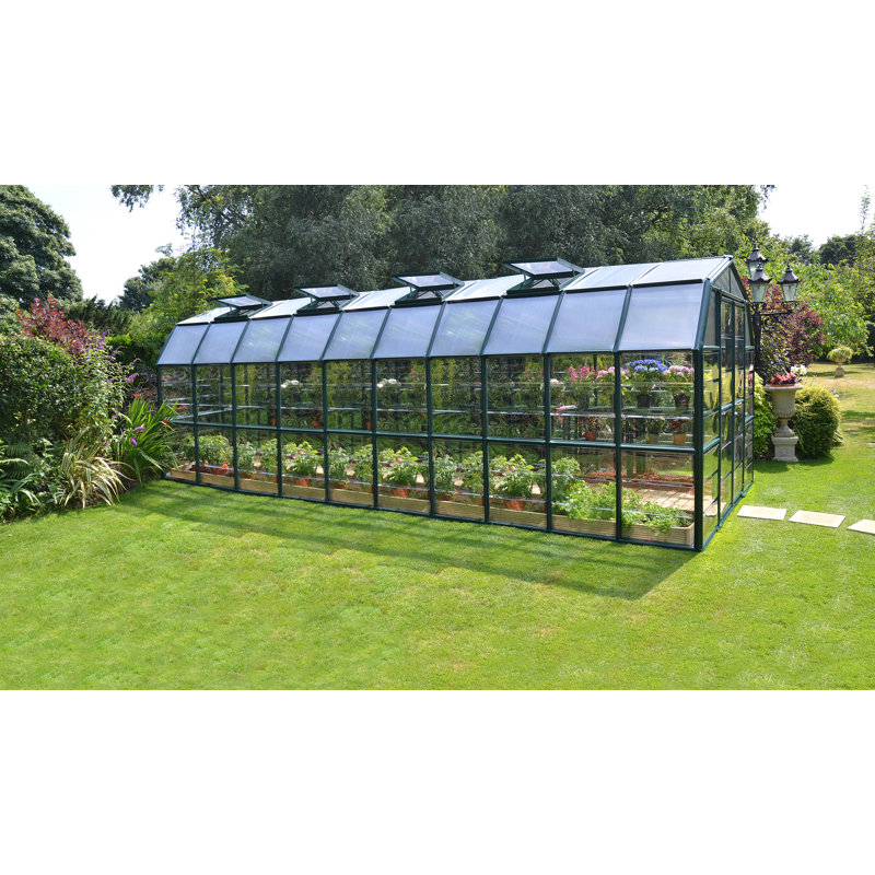 Palram - Canopia Grand Gardener 2 - 8' W x 20' D Walk-In Hobby Clear Polycarbonate Resin Frame Greenhouse Kit with Roof Vent and Base - Green