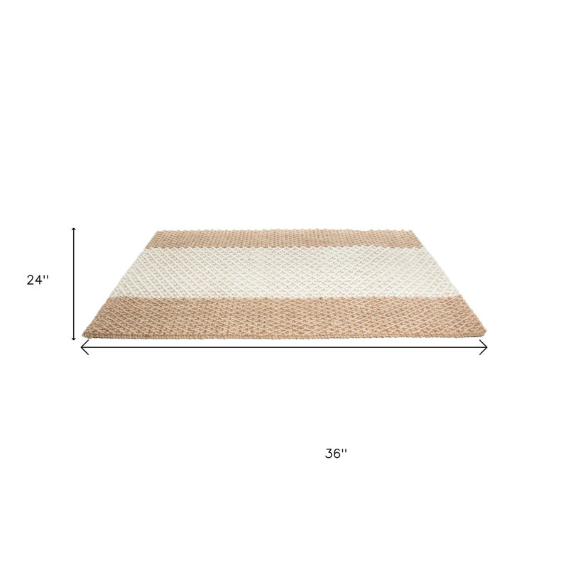 2' X 3' Beige And Brown Jute Striped Hand Woven Area Rug