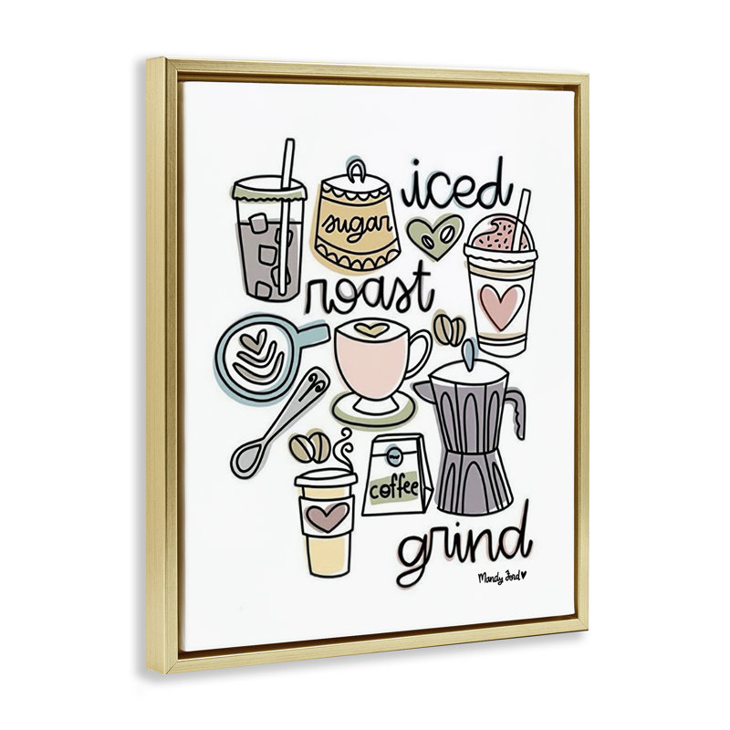 Cadre flottant tendance divers types de café, design par Mandy Ford Art + Illustration, H 31 po x l 25 po