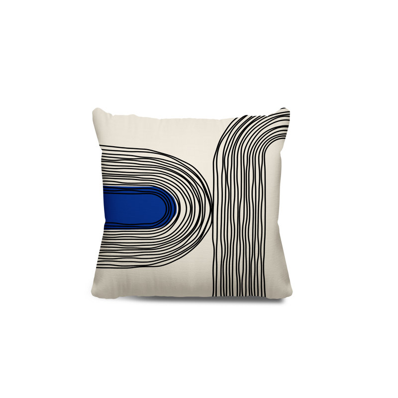 Coussin décoratif réversible intérieur / extérieur Cassie, H 15 po x l 15 po, Bleu marine / crème / noir