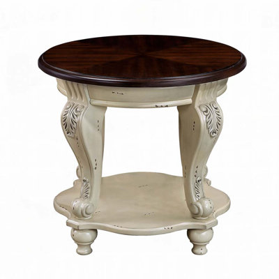 Solid Wood Round End Table with Shelf