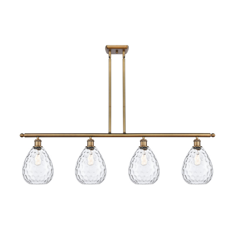Jaron 4 - Light Kitchen Island Pendant, 6 Watt Vinage LED Bulb, Brushed Brass