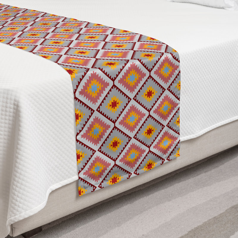 Ambesonne Tribal Bed Runner Orient Patchwork Inspired Marigold and Ruby, Twin