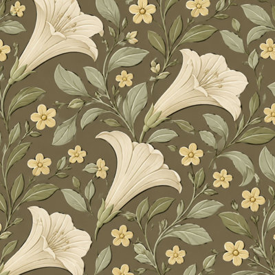 Papier peint adhésif pelez et collez, lys crème, feuilles vertes, olive, l 23,6 po x H 118 po, papier peint amovible et auto-adhésif pour les armoires de chambre de bébé