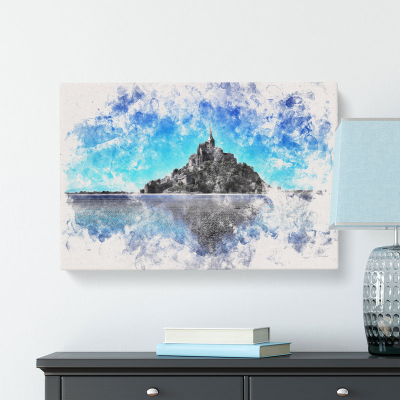 Le Mont-Saint-Michel In Normandy Watercolour - Wrapped Canvas Print, 35cm H x 50cm W x 3cm D