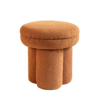 Ian Ottoman Stool, Mushroom-like Design, Pedestal Base, Brown Fabric