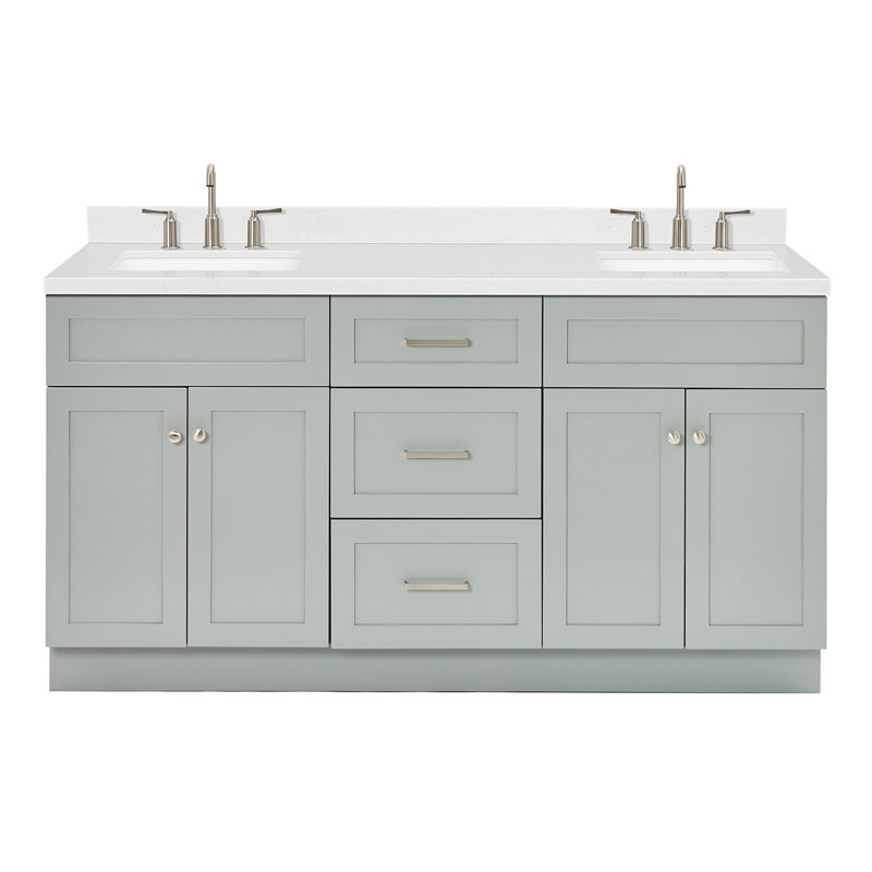 Meuble-lavabo double autoportant 66 po avec plateau en quartz Hamlet, Gris
