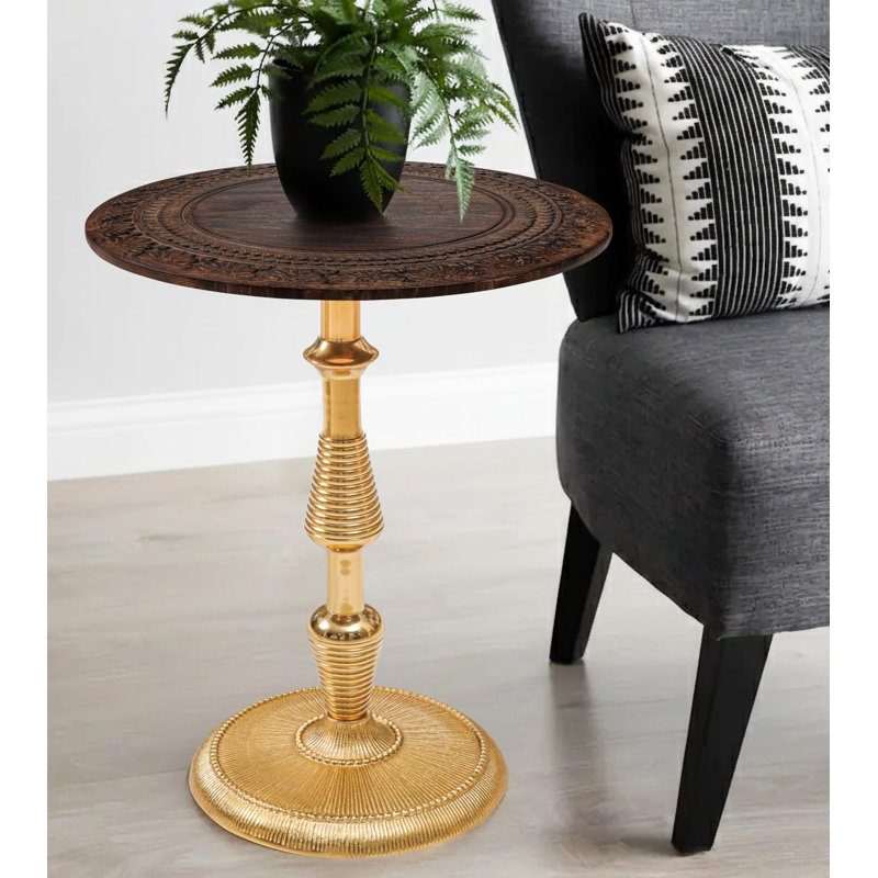 Table d'appoint pliante bohème sculptée à la main, Brown & Gold