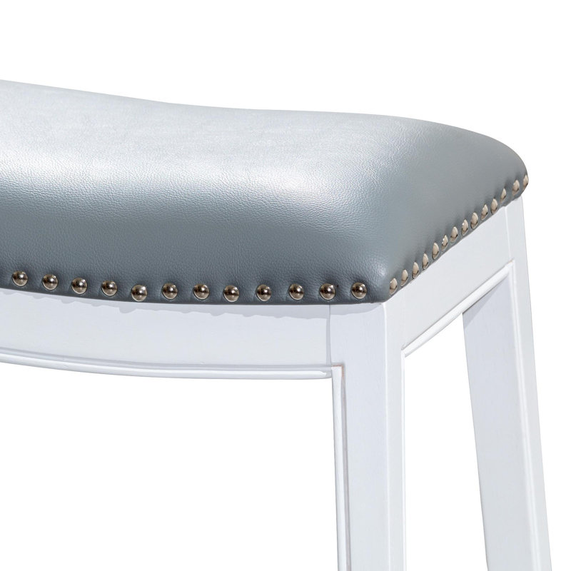 Tabouret de bar de 30 po de hauteur, finition blanche, siège en cuir gris, Siège gris / cadre blanc