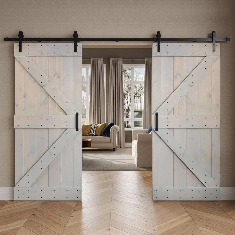K Series Pine Wood Double Sliding Barn Door with Hardware Kit