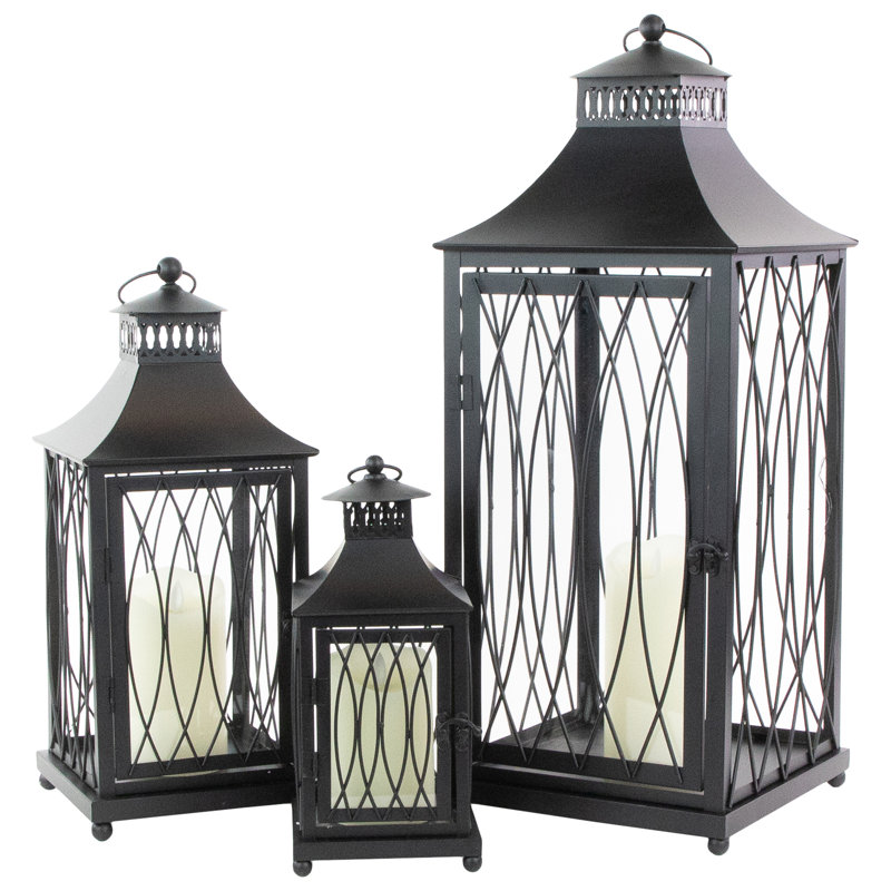 Black Lattice Style Candle Lanterns