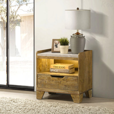 Medium Oak 1-Drawer Nightstand, with Integrated LED