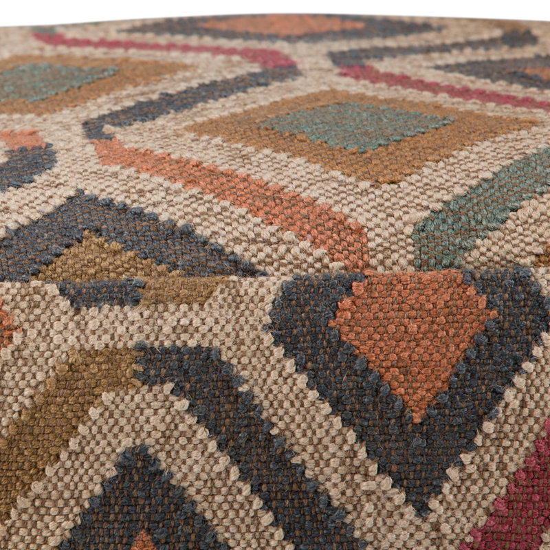 Johanna 20"W Upholstered Cotton and Jute Kilim Boho Square Pouf with Polystyrene Filling, Green/Grey Cotton