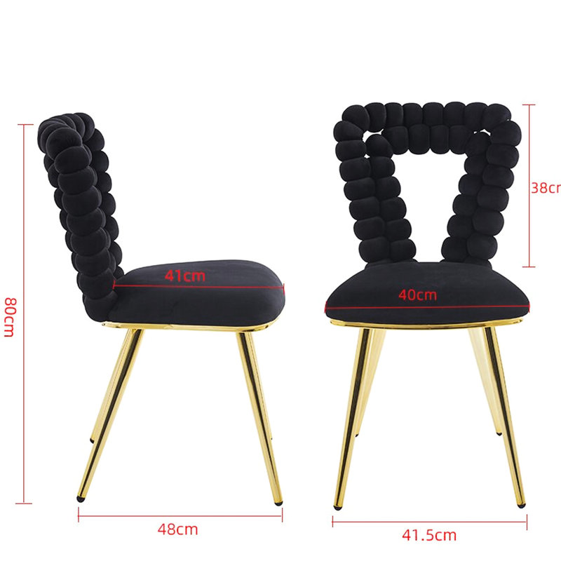 Chaises noires et dorées (de 4) - Confortable, structure thermolaquée, pour la salle à manger, salon avec 4 pieds tubulaires en fer, coussins moelleux, bureau, chambre à coucher