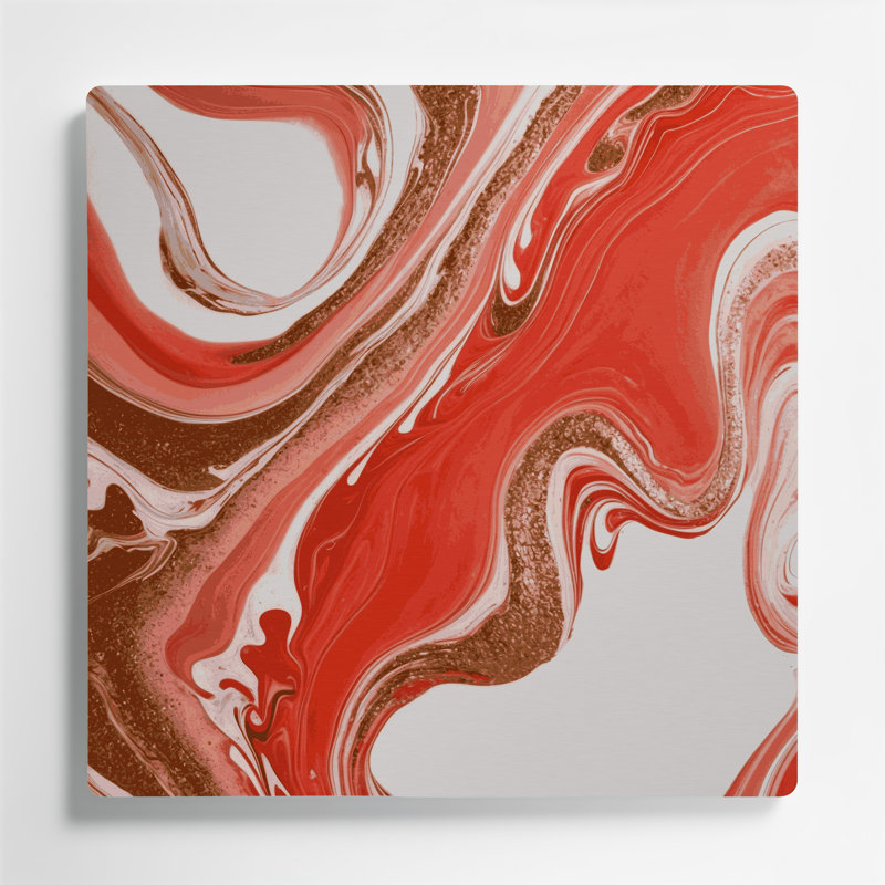 Abstrait fluide, art mural en métal rouge 58, H 12 po x l 12 po
