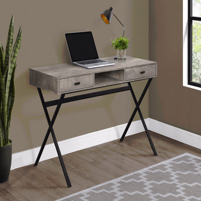 Bureau d'ordinateur, bureau personnel, ordinateur portable, tiroirs de rangement, L 48 po, travail, stratifié beige, métal noir, contemporain, moderne