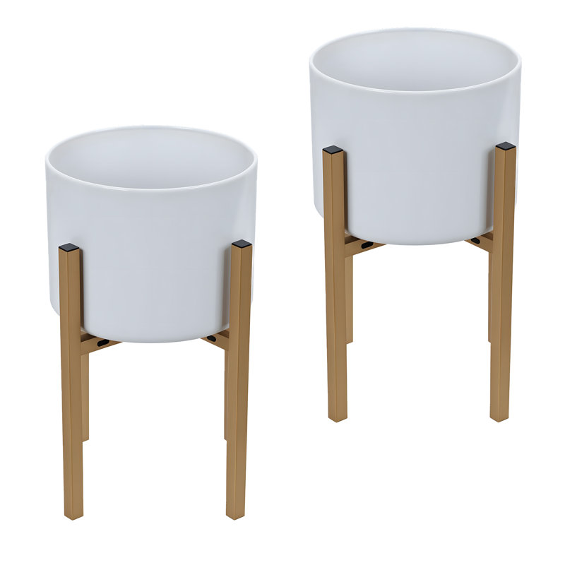 Ensemble de 2 supports réglables pour pots de fleurs, intérieur/extérieur, style nordique, blanc et or