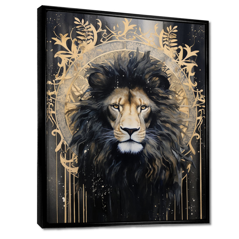 «Majestic Lion Retro Collage», art mural lion, H 20 po x l 12 po, Toile flottante noire encadrée