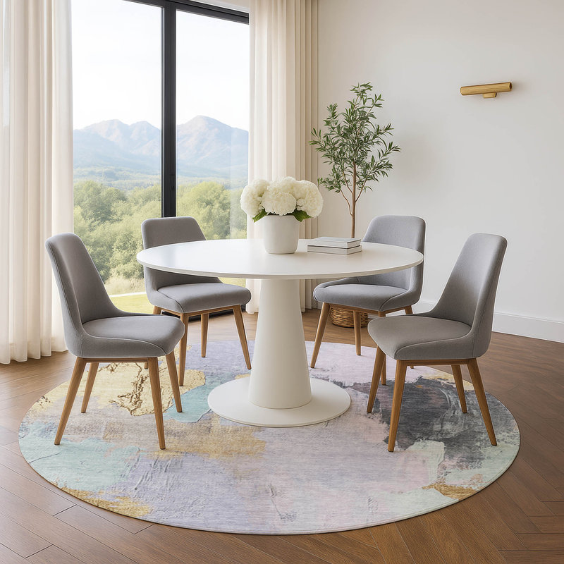 Premium Machine Washable Mouton Abstract Rug, Round 8'