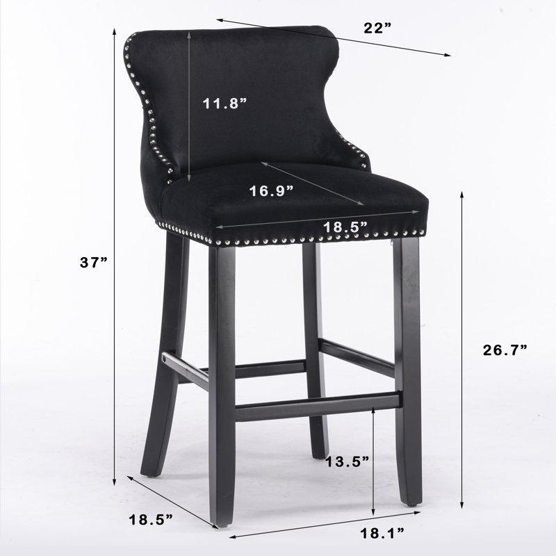 Velvet Counter Height Bar Stools, Black