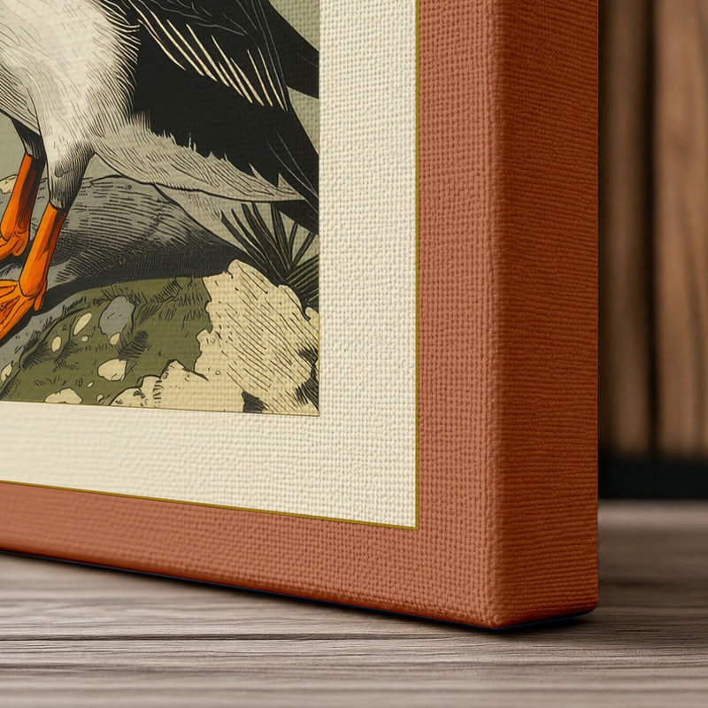 Puffin Study Botanical - Wrapped Canvas, 24x16 - 61.0 x 40.6 cm, Terracotta Border