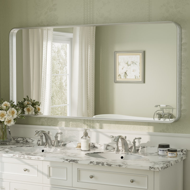 Miroir mural Aevar, 60 po x 30 po, Argent brossé