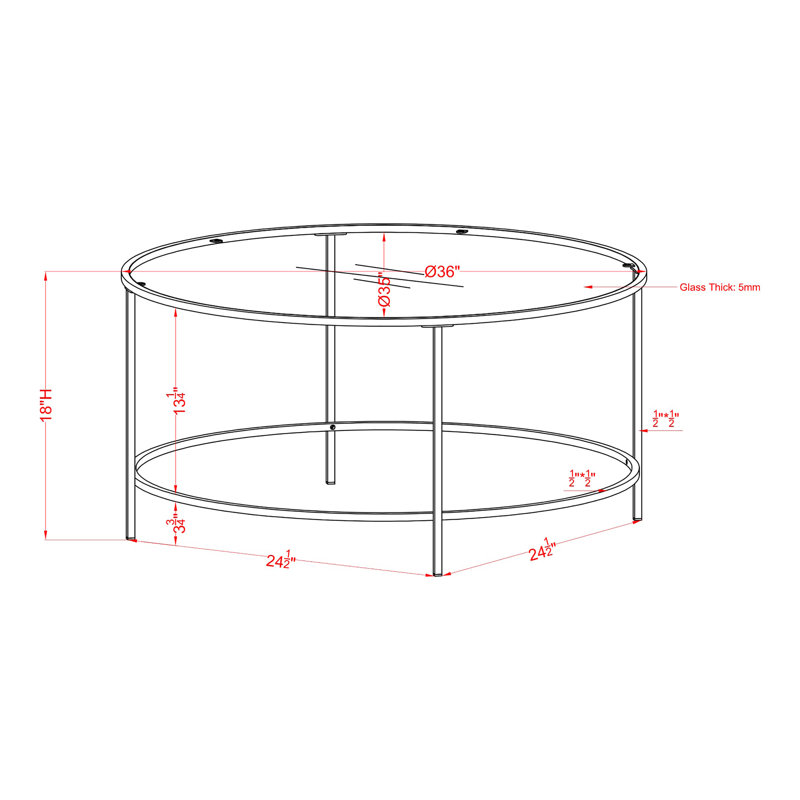 Silverlock Glass Top Single Coffee Table, Red
