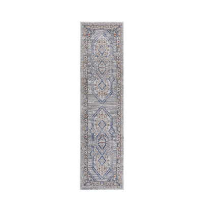 2X8 Blue/Cream/Bordered Non-Shedding Living Room Bedroom Dining Home Office Stylish And Stain Resistant Area Rug