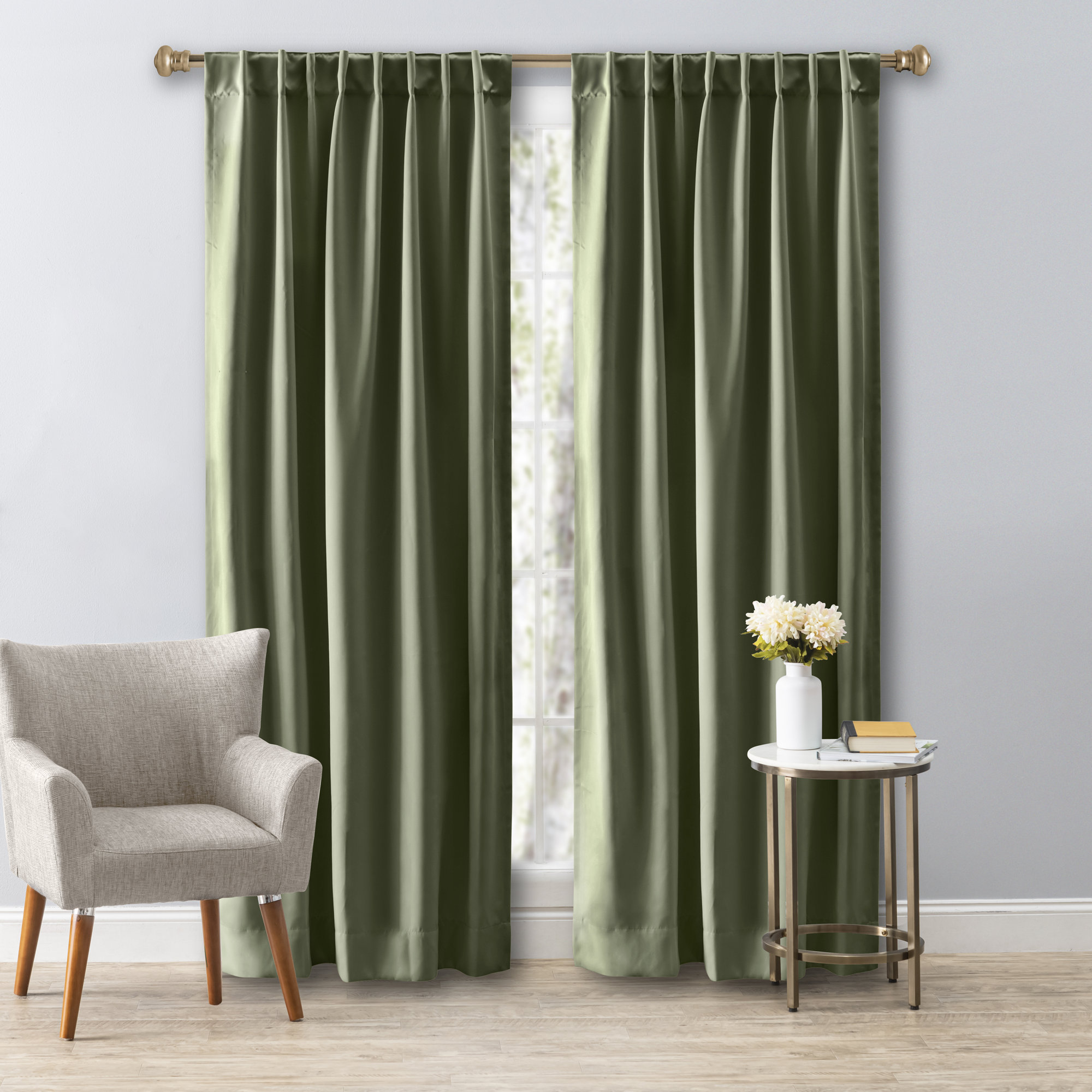 Ardelle Pure Blackout Premium Woven Yarns in a Thermal Rod Pocket w/ Backtabs Curtain Panel, Sage, 56" W x 96" L