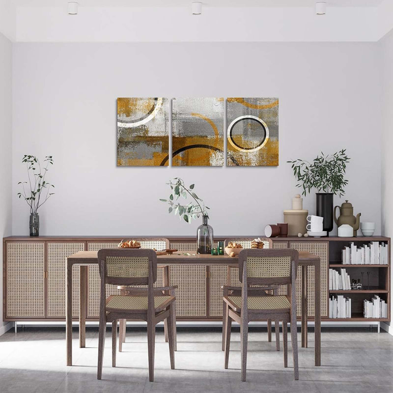 3 Piece Wrapped Canvas Wall Art, Yellow