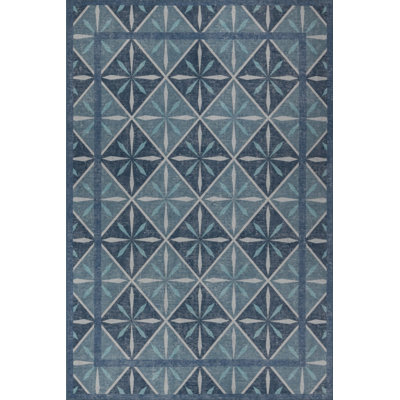 Heileman Blue Geometric Patterned Woven Based Modern Chenille Carpet