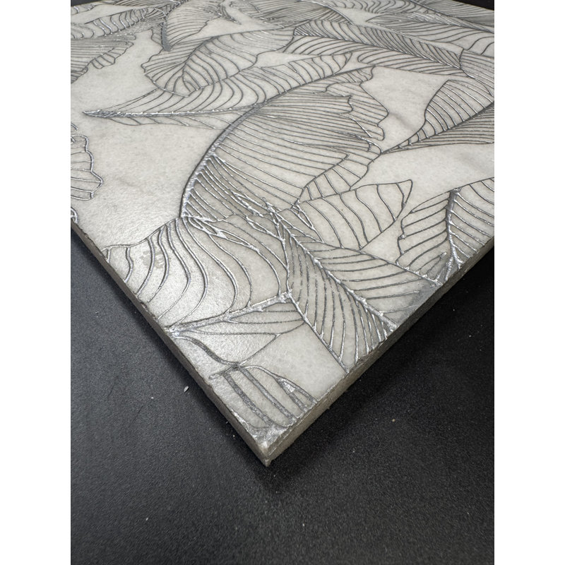 Leaf Pattern Etched White Marble Tile